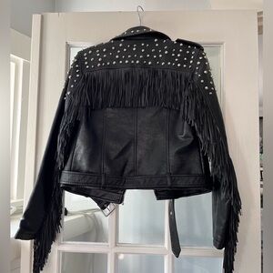 Black Fringe Studded Leather Jacket